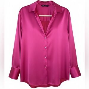 Zara Fuchsia Satin Button Down Shirt